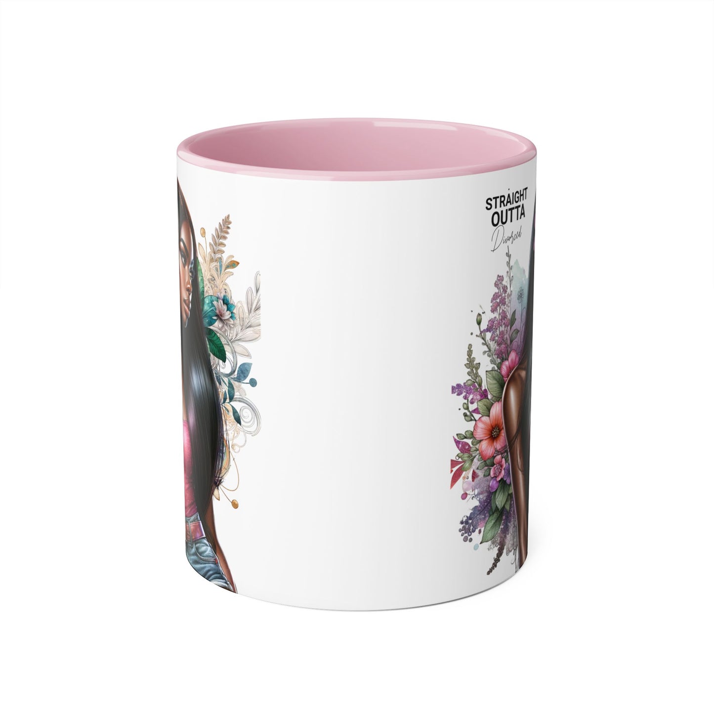 Straight Outta Divorced Humoristic Vibrant Statement Mug, Black Handle Coffee Cup, Floral Art Beverage Mug, Gift for Her, Inspirational Drinkware, Birthday Mug