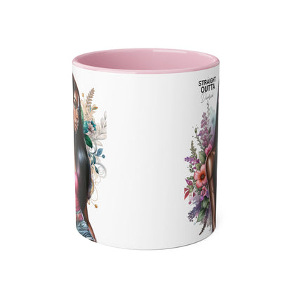 Straight Outta Divorced Humoristic Vibrant Statement Mug, Black Handle Coffee Cup, Floral Art Beverage Mug, Gift for Her, Inspirational Drinkware, Birthday Mug