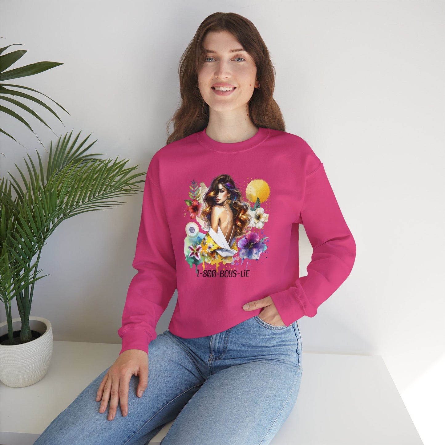 1-800-Boys-Lie Bohemian Floral Crewneck Sweatshirt, Trendy Oversized Sweater, Unique Gift for Her, Cozy Fall Apparel, Birthday & Casual Wear
