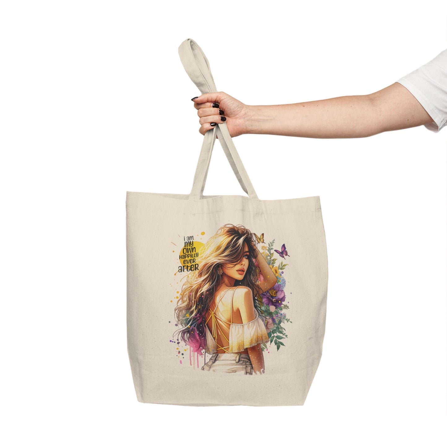 I Am My Own Happily Ever After  Stylish Canvas Shopping Tote - Eco-Friendly Market Bag, Boho Chic Tote, Everyday Carryall, Gift for Her, Reusable Grocery Bag