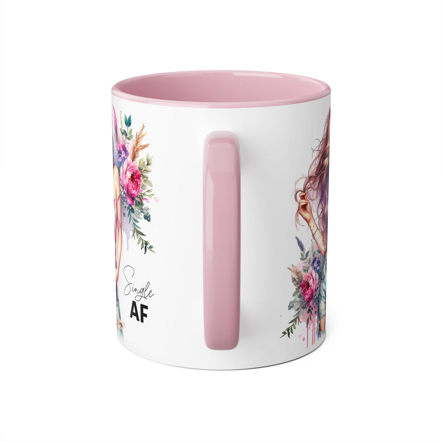 Single AF Floral Accent Mug, 11oz Coffee Cup, Gift for Singles, Cute Tea Mug, Kitchen Decor, Self-Love