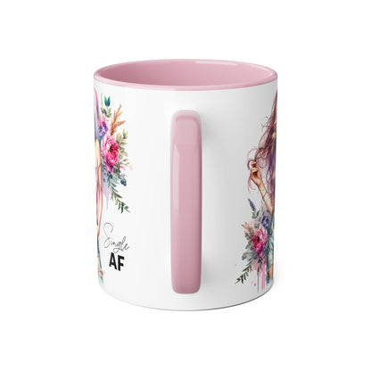 Single AF Floral Accent Mug, 11oz Coffee Cup, Gift for Singles, Cute Tea Mug, Kitchen Decor, Self-Love