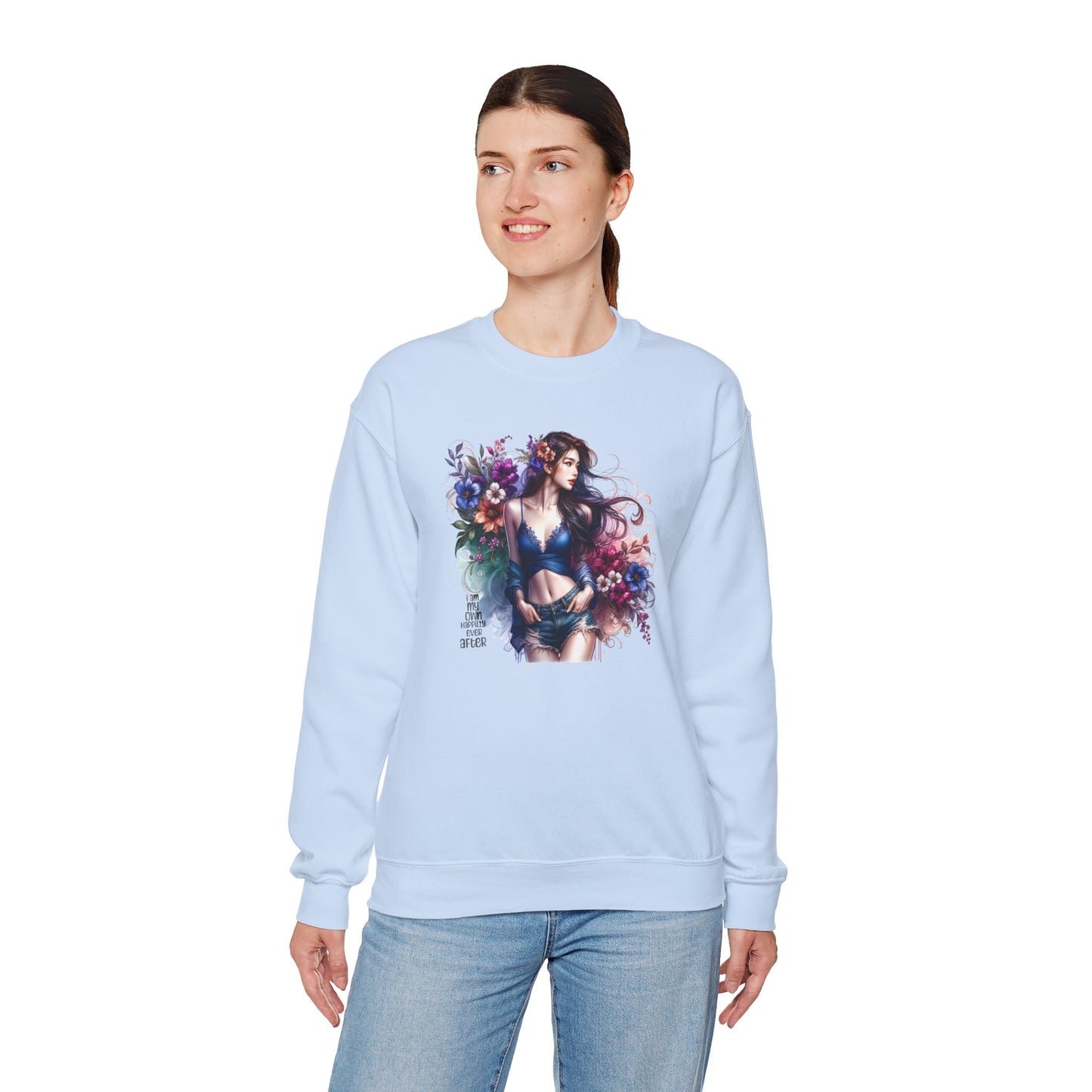 I Am My Own Happily Ever After  Floral Goddess Sweatshirt | Cozy Unisex Crewneck | Perfect Gift for Fall/Winter, Artistic Apparel, Wall Art Sweatshirt, Everyday Wear