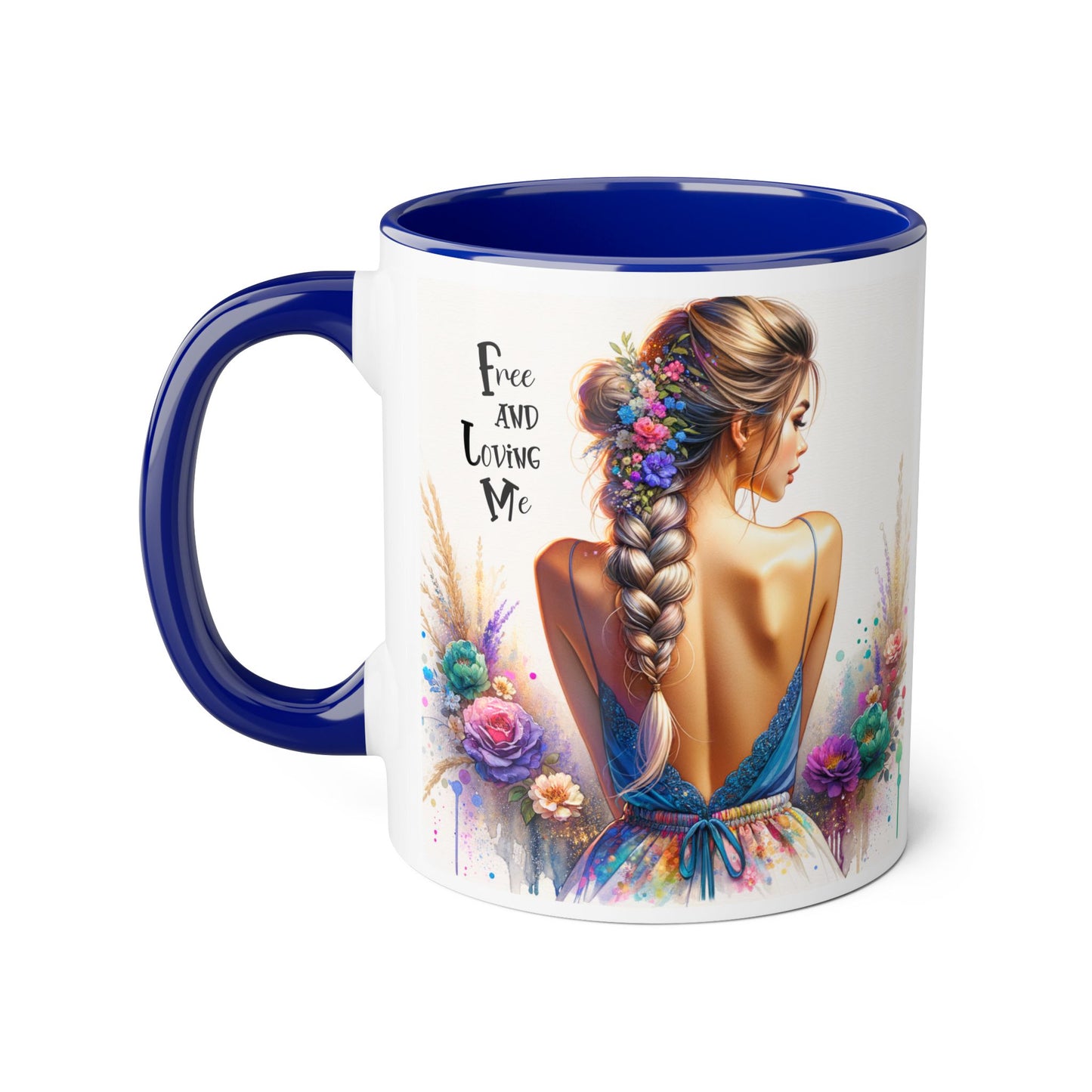 Free and Loving Me Floral Freedom Accent Mug - Inspirational Coffee Cup, Gift for Her, Artist Mug, Tea Lover's Cup, Home Decor