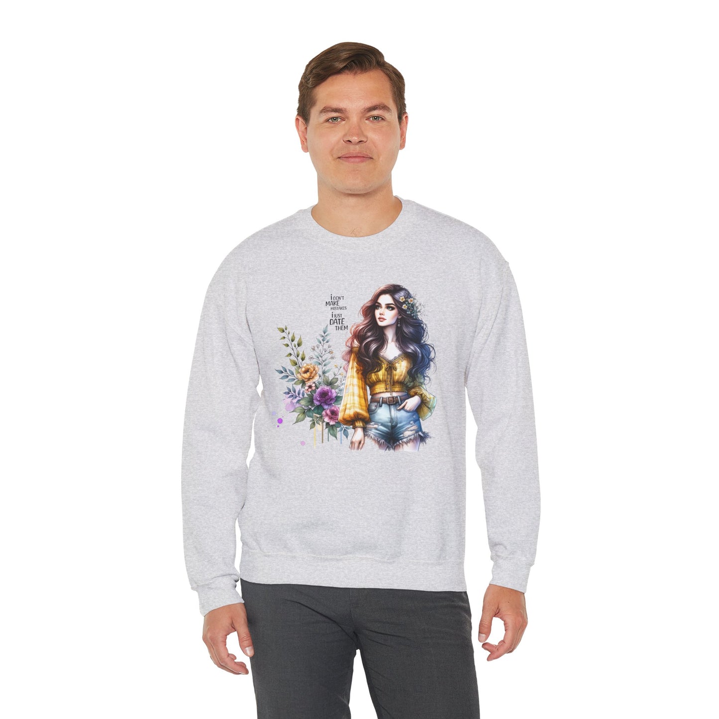 I Don't Make Mistakes, I Just Date Them Floral Graphic Crewneck Sweatshirt, Cozy Casual Wear, Boho Sweatshirt, Gift for Her, Fall Fashion Must-Have