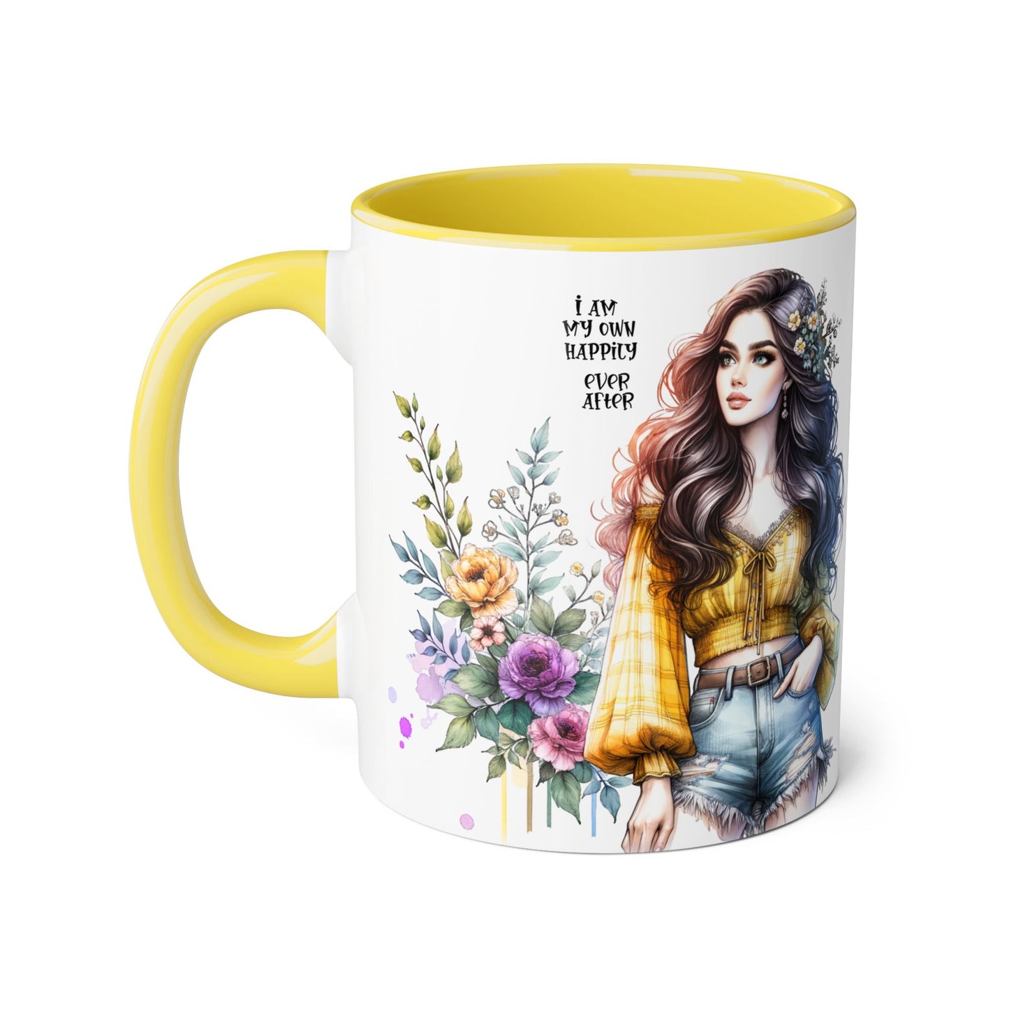 Inspirational Floral Accent Mug - 11oz, 'I Am My Own Happily Ever After '