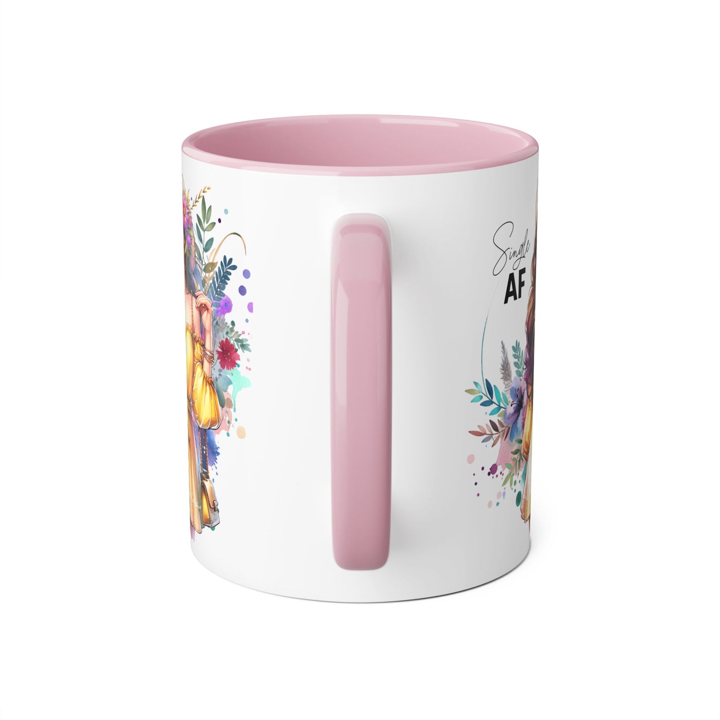 Single AF Floral Accent Mug - Perfect Gift for Singles, Cute Coffee Cup for Friends, Birthday or Self-Care Treat