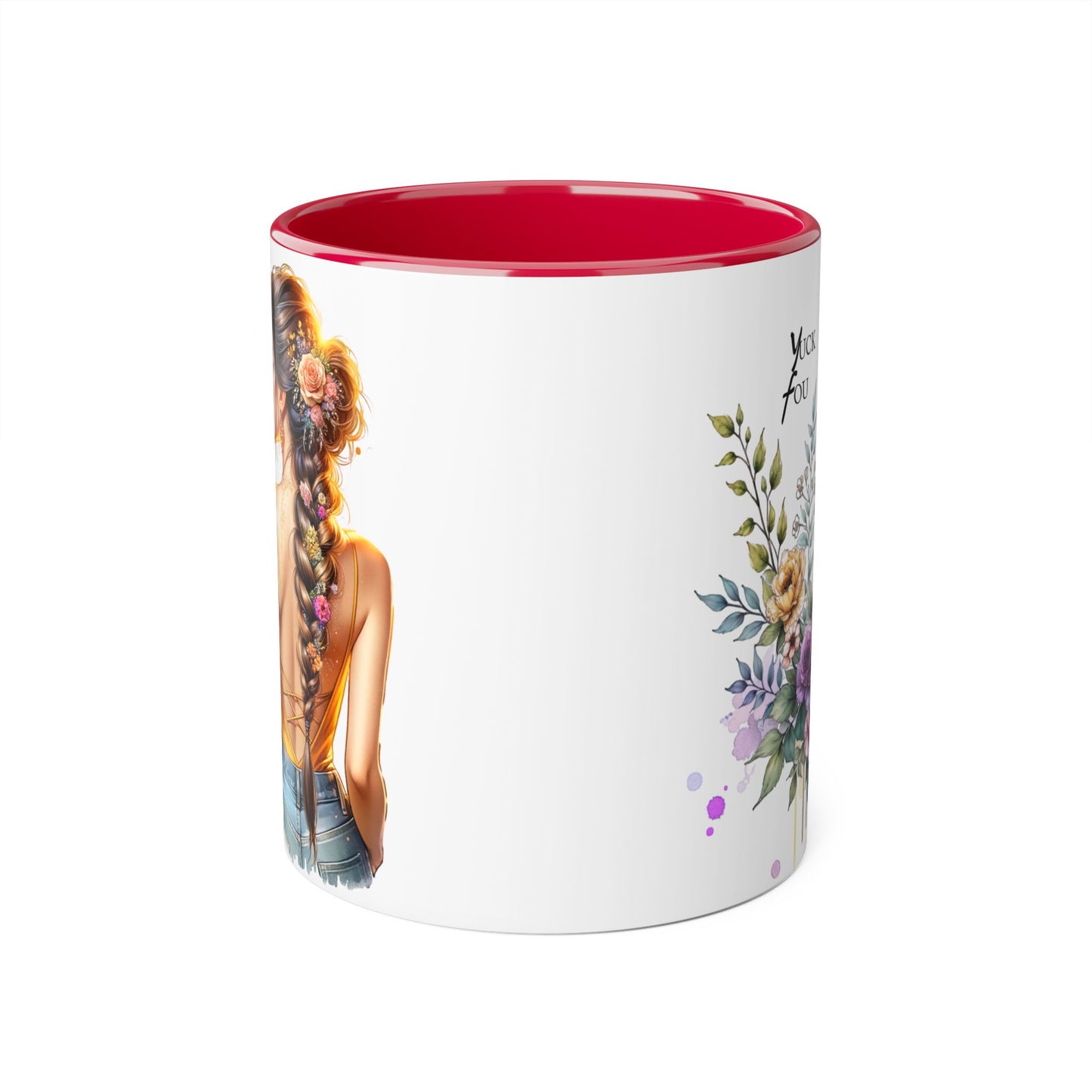 Yuck Fou Stylish Flower Girl Accent Mug, 11oz Coffee Cup, Unique Gift, Home Decor, Floral Mug for Friends, Mothers Day, Inspirational Quotes