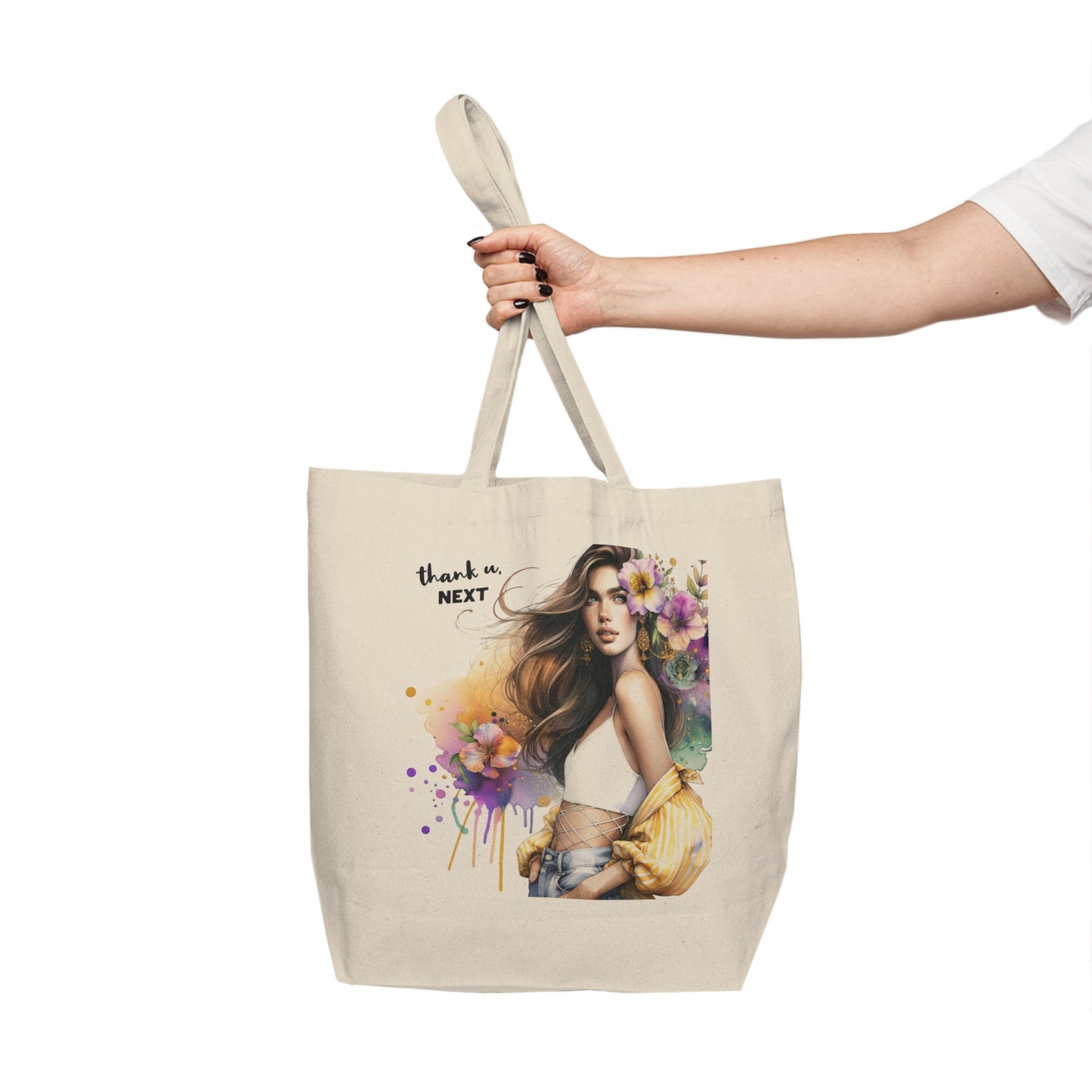 Thank U, Next Chic Canvas Tote Bag with Floral Design - Perfect for Shopping, Beach, Gifts, Eco-Friendly Bag, Everyday Use