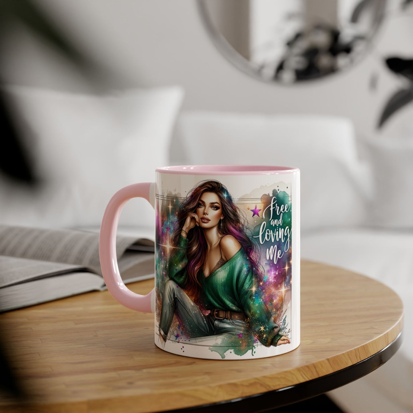 Mystical Art Accent Mug - Free and Loving Me, Unique Gift, Coffee Lover, Inspirational Decor, Fantasy Themed