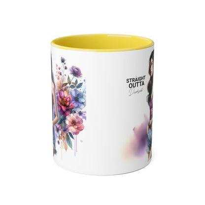 Straight Outta Divorced Humoristic Artistic Accent Mug, Unique Floral Coffee Cup, Gift for Her, Home Decor, Straight Outta Design, Inspirational Tea Mug