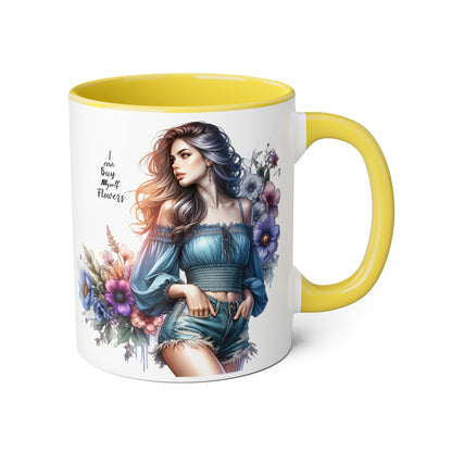Floral Accent Mug - I Can Buy Myself Flowers , Gift for Her, Coffee Lover, Self-Care, Home Decor, Women Empowerment