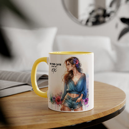 I'm Too Cute For My Ex Stylish Quote Mugs, Funny Coffee Cup, Gift for Her, Playful Ex Humor, Cute Illustration