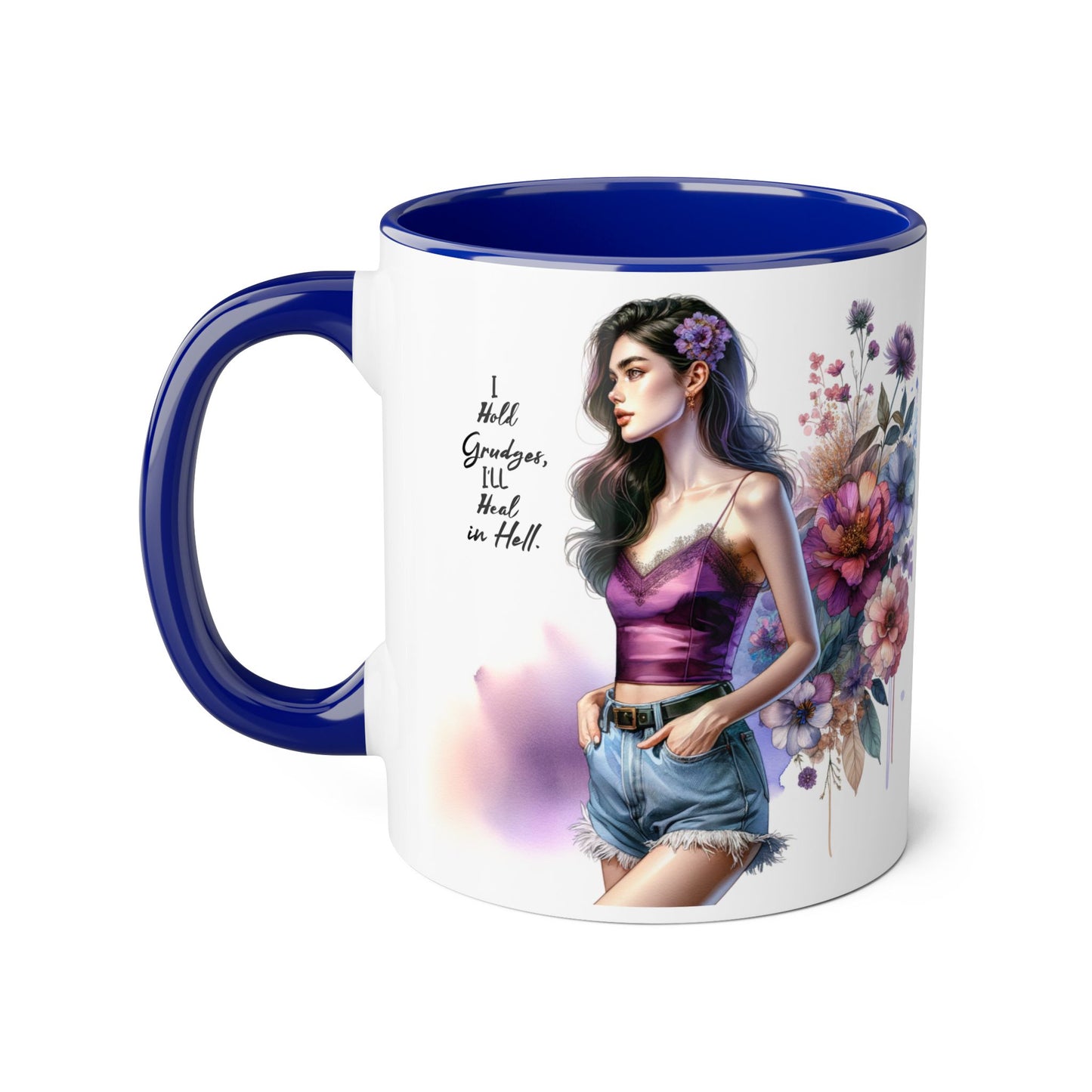 I Hold Grudges, I'll Heal in Hell Boho Floral Accent Mug - Perfect Gift for Grandmas, Coffee Lovers, Home Decor, Birthday, Mother's Day