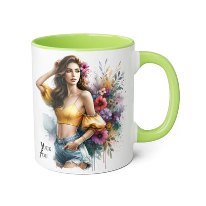 Yuck Fou Floral Accent Mug: Stylish Coffee Cup for Home, Gifts, Birthdays, Tea Lovers, Art Enthusiasts
