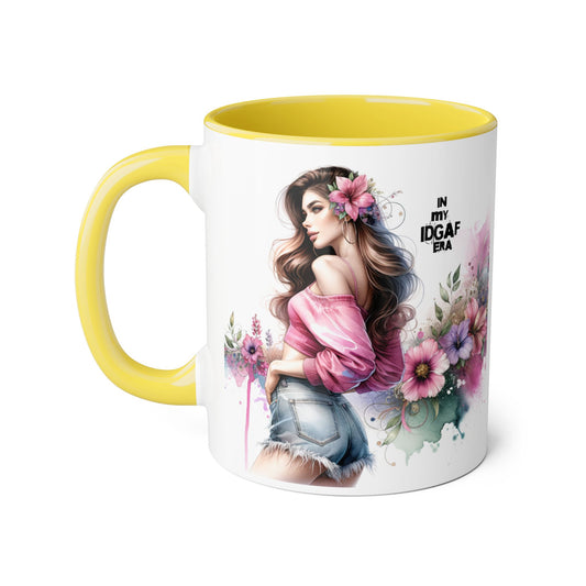 Chic Floral Accent Mug, In My IDGAF Era Coffee Cup, Gift for Her, Stylish Tea Mug, Fun Drinkware for Home & Office