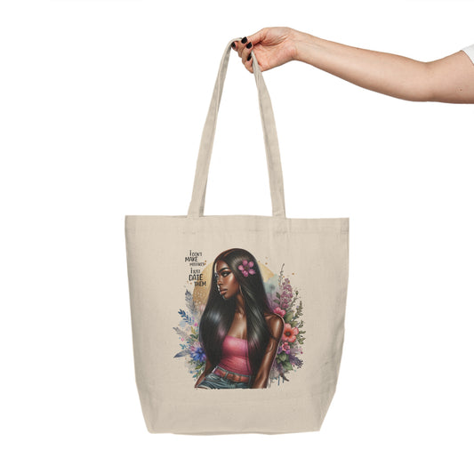 I Don`t Make Mistakes, I Just Date Them Chic Floral Canvas Shopping Tote, Eco-Friendly Bag, Beach Tote, Gift for Her, Casual Everyday Use
