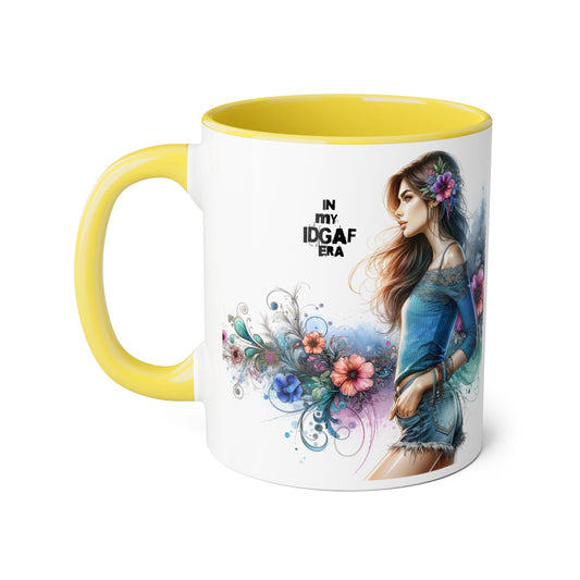 Vibrant Coffee Mug for Self-Expression, Colorful Floral Mug for Gifts, Unique IDGAF Era Mug, Boho Style Mug, Cool Drinkware for Friends