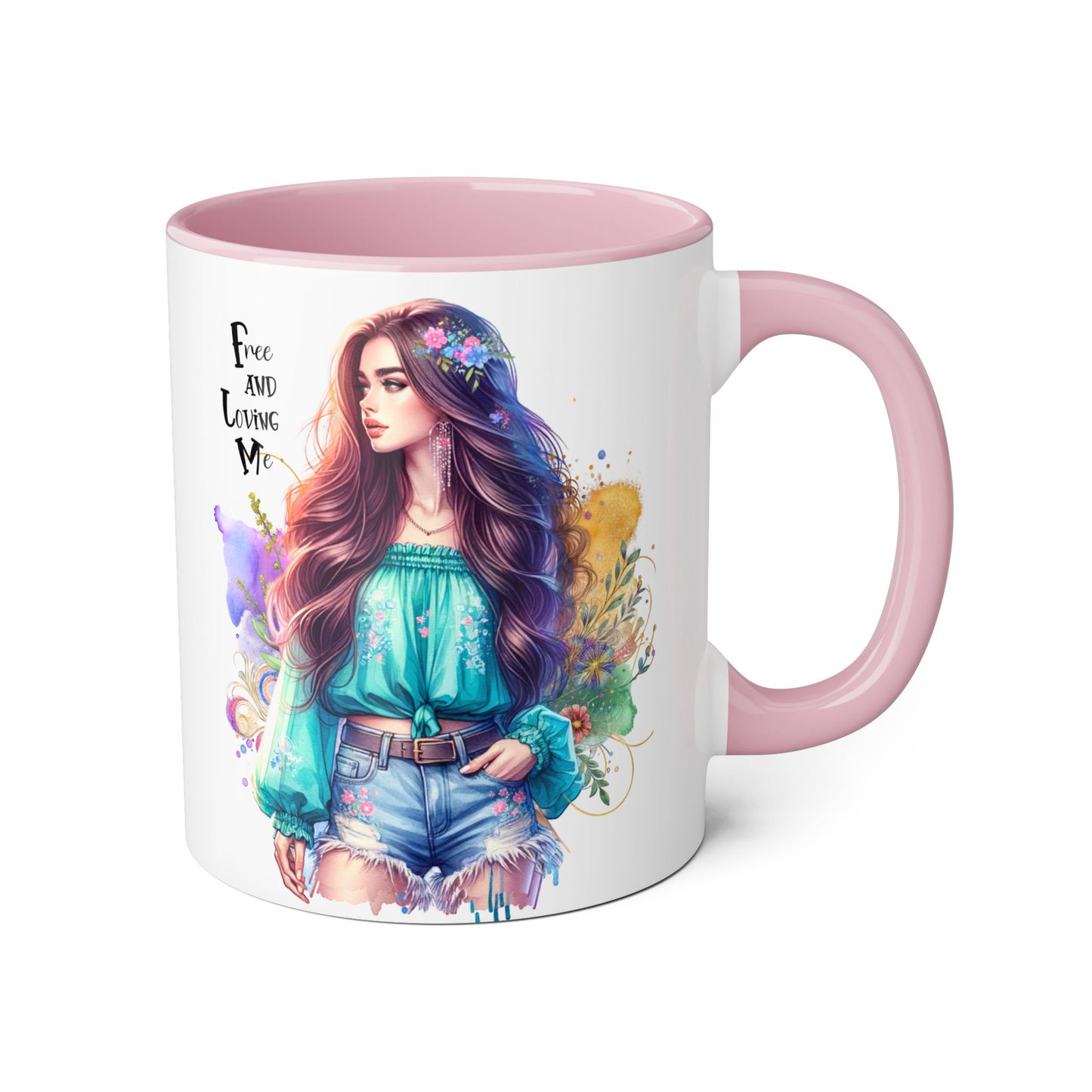 Free and Loving Me Bohemian Accent Mug with Inspirational Quote, Free and Love Me, Unique Gift for Coffee Lovers, Artistic Mugs for Women, Colorful Drinkware