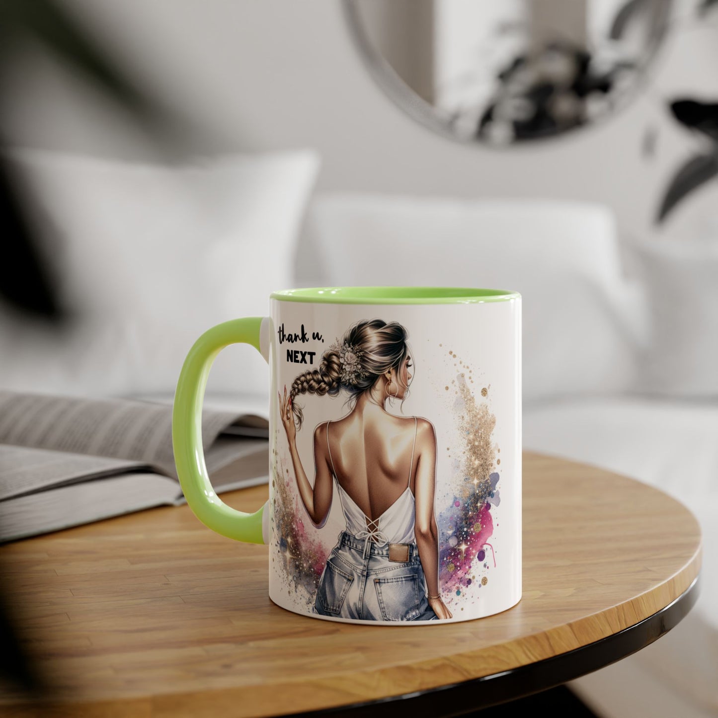 Chic Gratitude Coffee Mug, Thank U Next Mug, Inspirational Gift, Black Handle Accent Mug, Feminine Decor, Coffee Lovers Gift