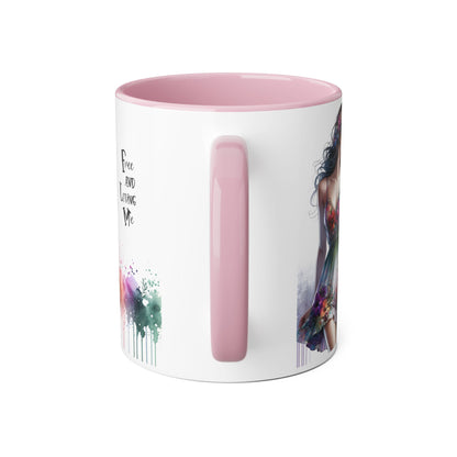 Floral Art Inspirational Coffee Mug, Free and Loving Me, Gift for Her, Colorful Drinkware, Boho Mug, Artistic Tea Cup