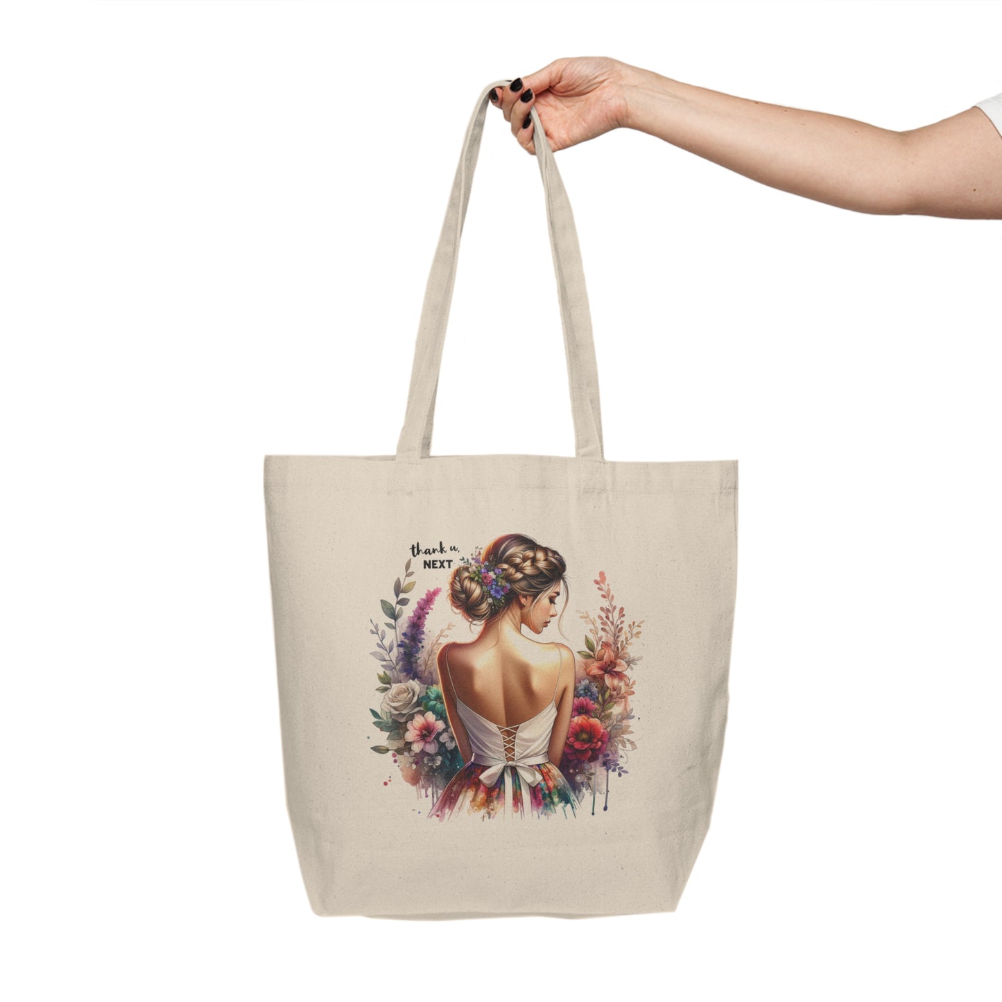 Thank U, Next Floral Bride Tote Bag, Canvas Shopping Tote, Wedding Gift, Bridal Shower Accessory, Eco-Friendly Bag, Personalized Tote