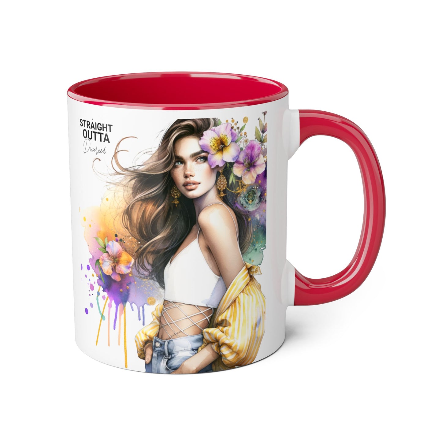 Straight Outta Divorced Humoristic Chic Floral Art Mug - Stylish Coffee Cup for Home or Office, Perfect Gift for Birthdays, Mother’s Day, or Coffee Lovers