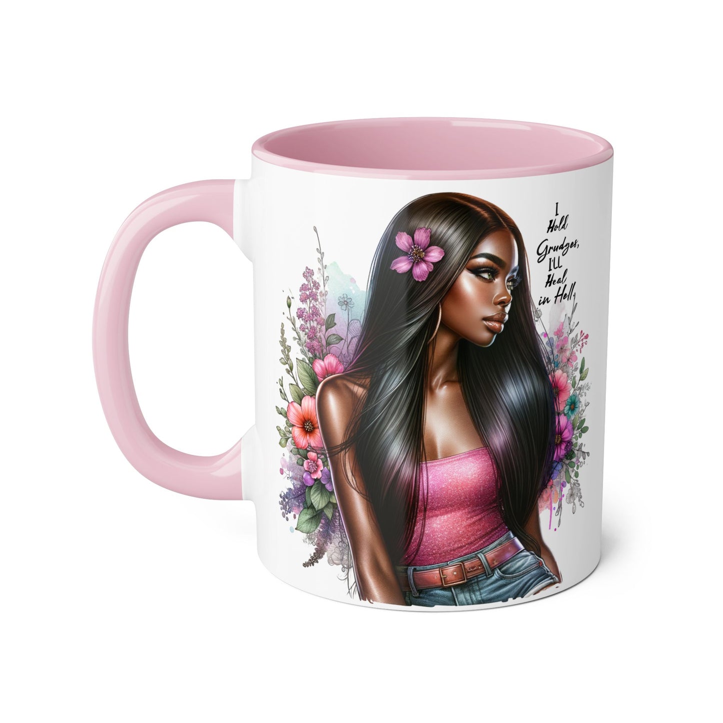 I Hold Grudges, I'll Heal in Hell  Humoristic Floral Portrait Accent Mug, 11oz - Empowering Gift for Her, Cozy Coffee Cup, Beautiful Art for Home, Unique Present for Birthdays, [...]