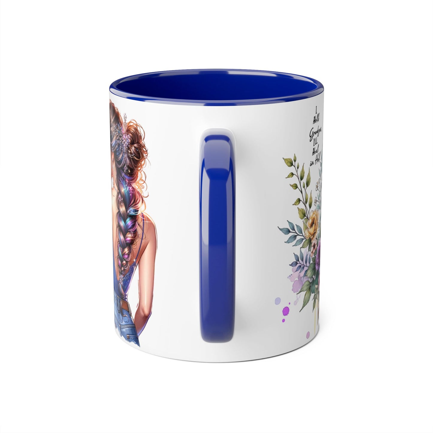 I Hold Grudges, I'll Heal in Hell  Humoristic Floral Inspirational Accent Mug, 11oz Coffee Cup, Gift for Her, Home Office Decor, Mother's Day, Personalized Drinkware