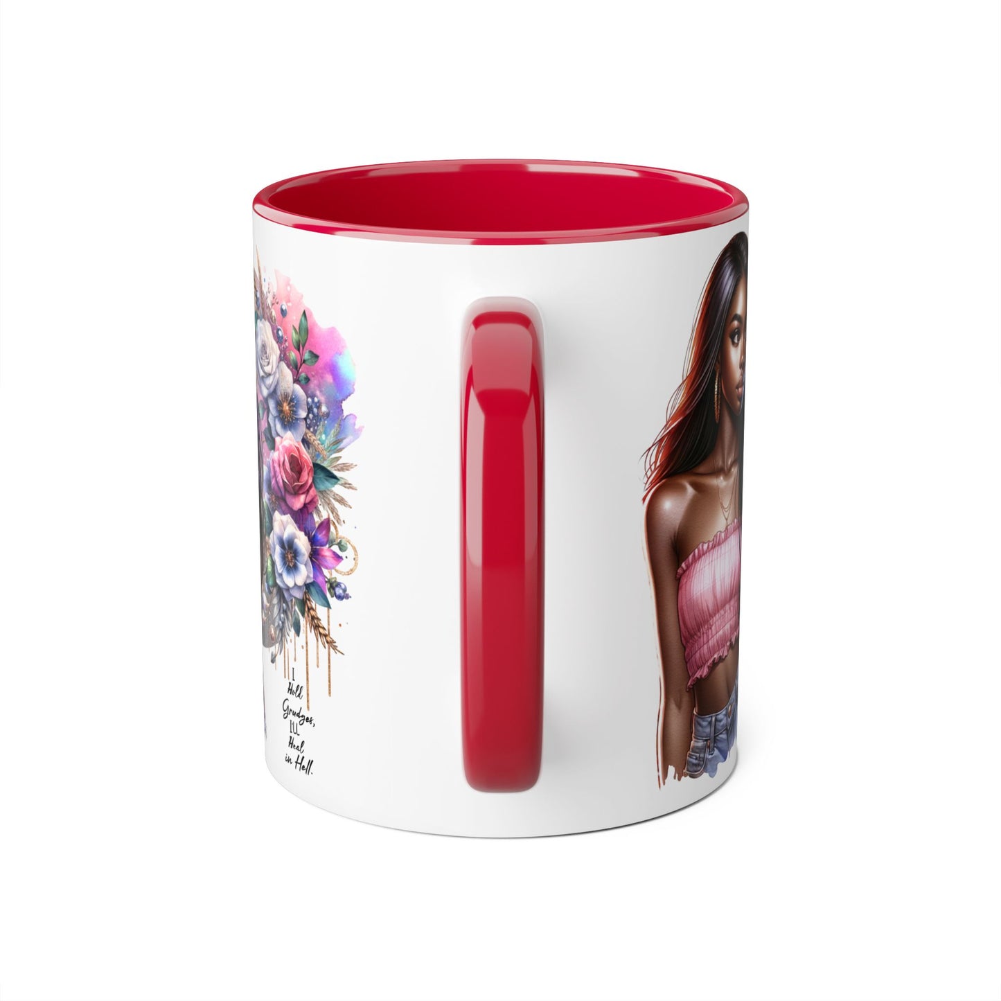 I Hold Grudges, I'll Heal in Hell  Humoristic Bohemian Floral Accent Mug, Stylish Coffee Cup, Ideal for Gifting, Home Decor, Motivational Quote Mug, Perfect for Every Occasion