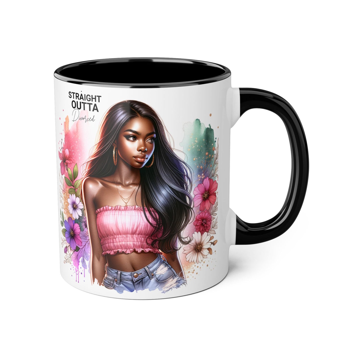 Straight Outta Divorced Humoristic Vibrant Accent Mugs, Gift for Her, Motivational Coffee Mug, Floral Design Mug, Unique Art Mug, Birthday Gift Idea, Home Decor