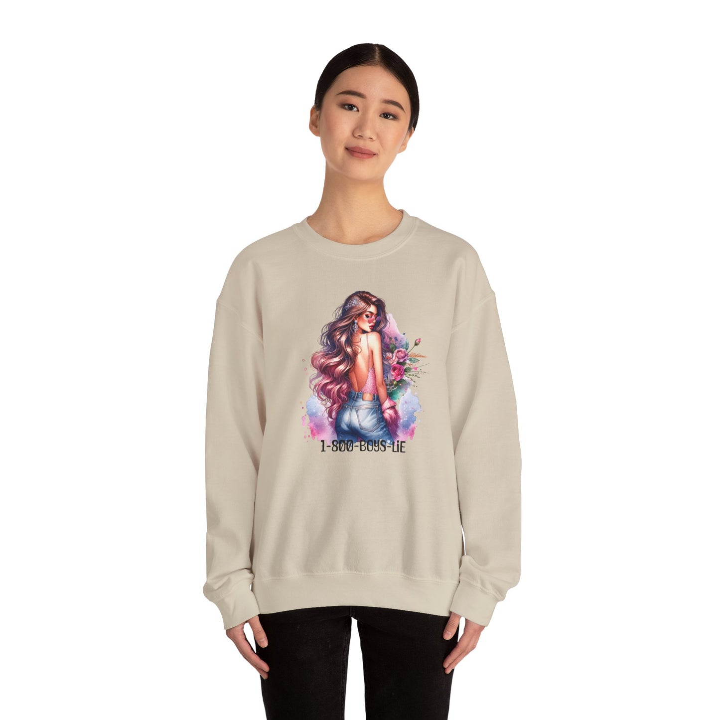 1-800-Boys-Lie Stylish Floral Graphic Sweatshirt, Cozy Crewneck Sweatshirt for Women, Gift for Her, Casual Fashion Top, Spring Wardrobe Essential