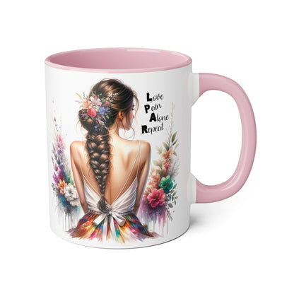 Beautiful Floral Accent Mug, Inspirational Coffee Cup, Love Pain Alone Repeat, Gift for Her, Home Decor, Bohemian Style