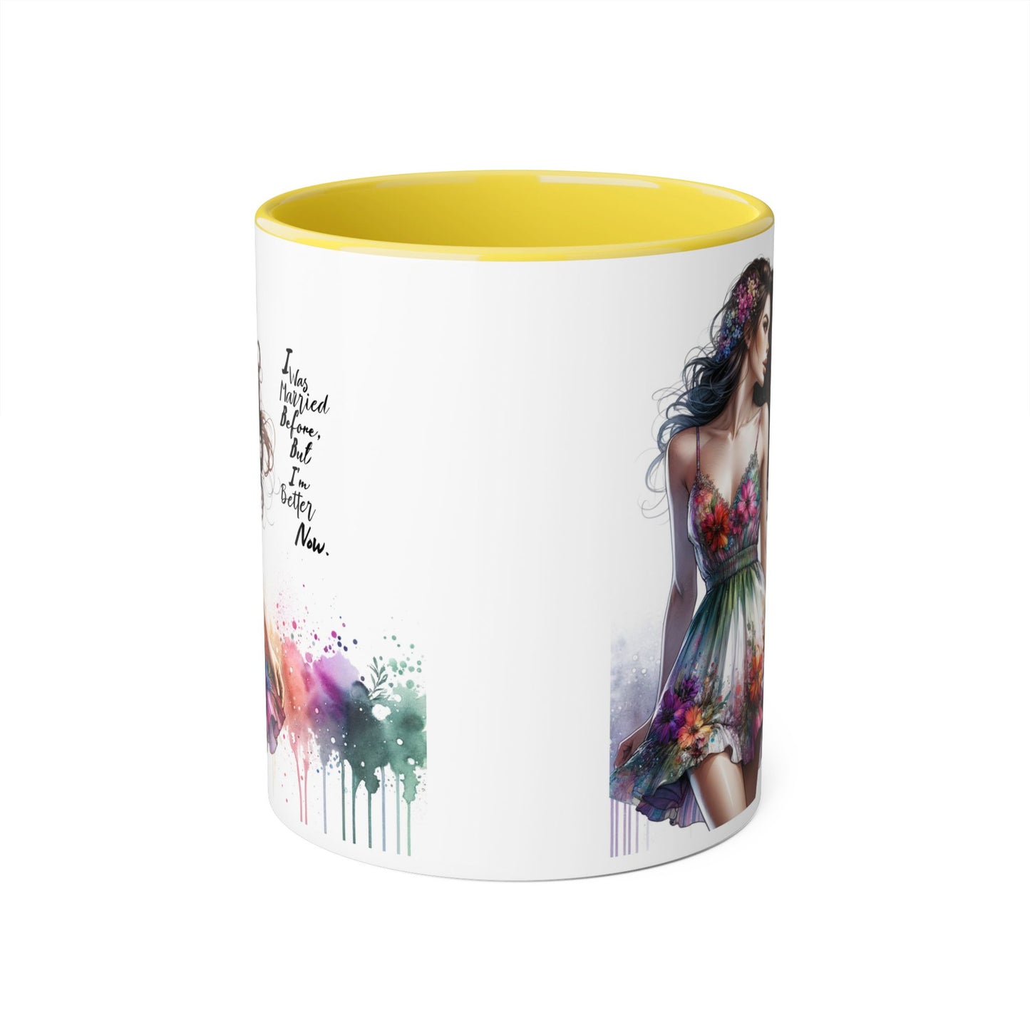 I Was Married Before But I'm Better Now Humoristic Floral Art Accent Mug, Inspirational Coffee Cup, Unique Gift for Her, Spring Decor, Creative Homeware