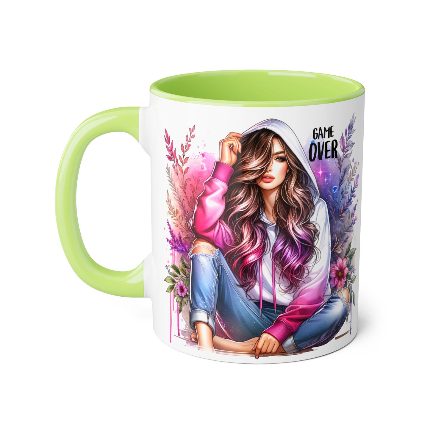 Stylish Gamer Mug, Game Over Coffee Cup, Floral Art Drinkware, Cute Gift for Gamers, Trendy Ceramic Tea Mug
