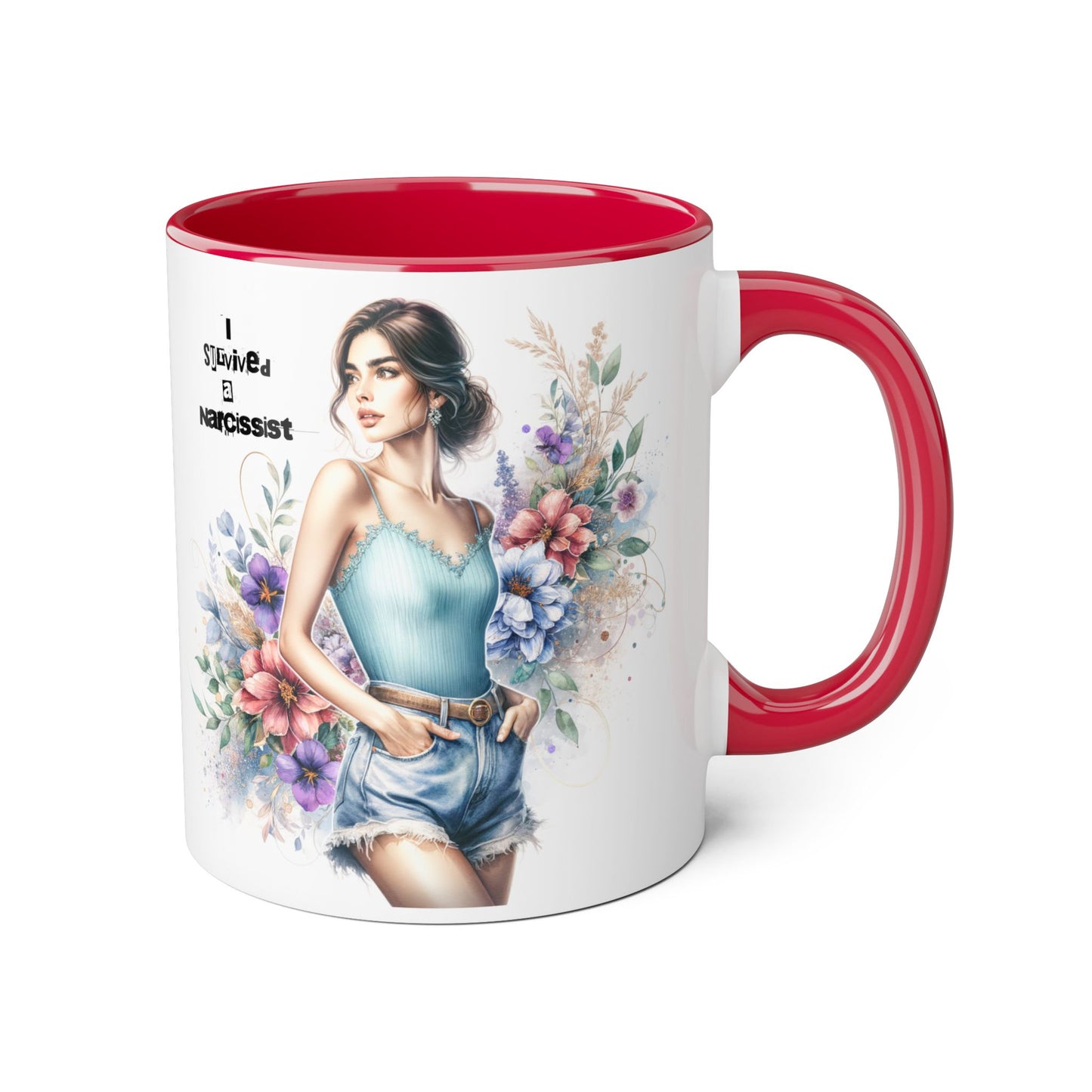 Narcissist Accent Mug, Unique Coffee Cup Gift, Floral Design Mug, Perfect for Self-Care Lovers, Inspirational Drinkware