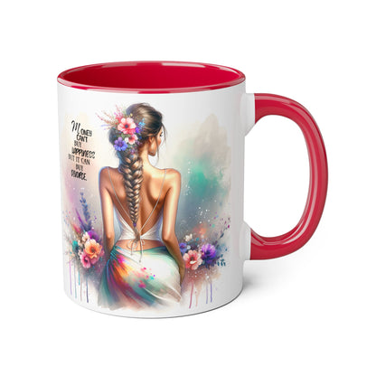 Money Can't Buy Happiness But It Can Buy Divorce Humoristic Inspirational Accent Mug, Motivational Coffee Cup, Gift for Mom, Floral Design, Home Decor, Self-Improvement