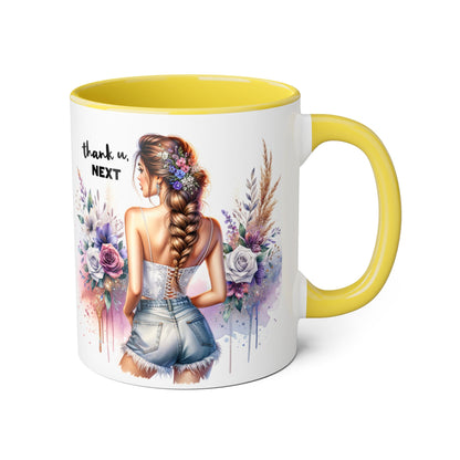 Thank U, Next Boho Inspirational Mug, Coffee Cup, Gift for Friends, Motivational Beverage Holder, Floral Design, Thank U Next