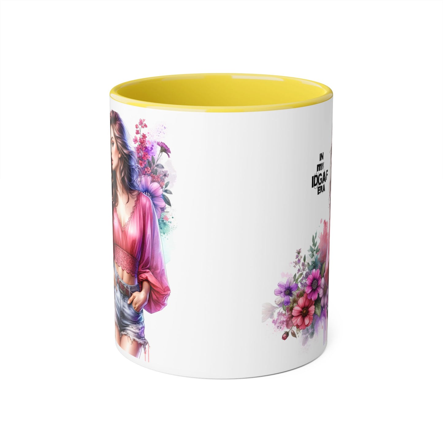 Floral IDGAF Accent Mug - Coffee Cup, Gift for Her, Trendy Mug, Unique Kitchen Decor, Flower Design