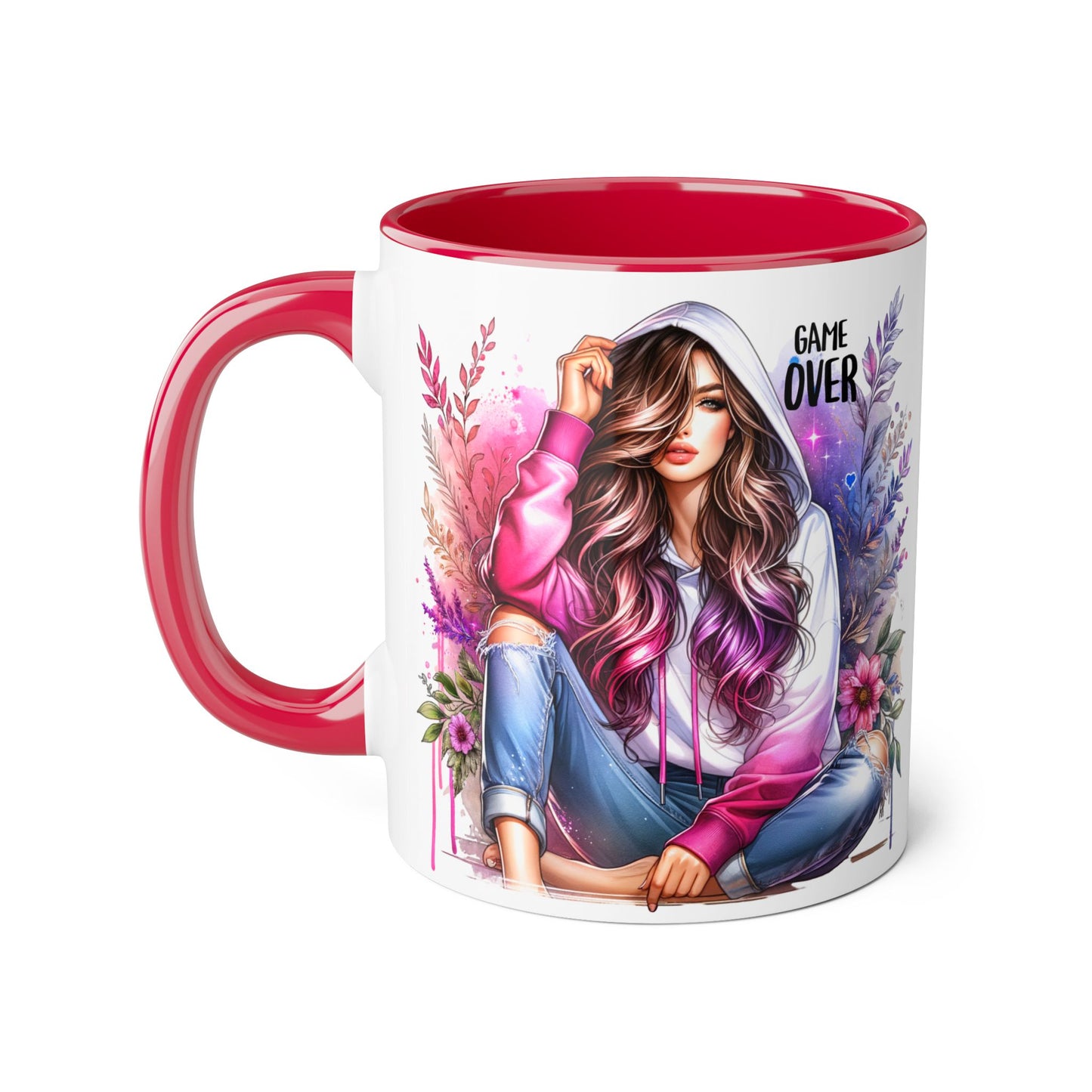 Stylish Gamer Mug, Game Over Coffee Cup, Floral Art Drinkware, Cute Gift for Gamers, Trendy Ceramic Tea Mug