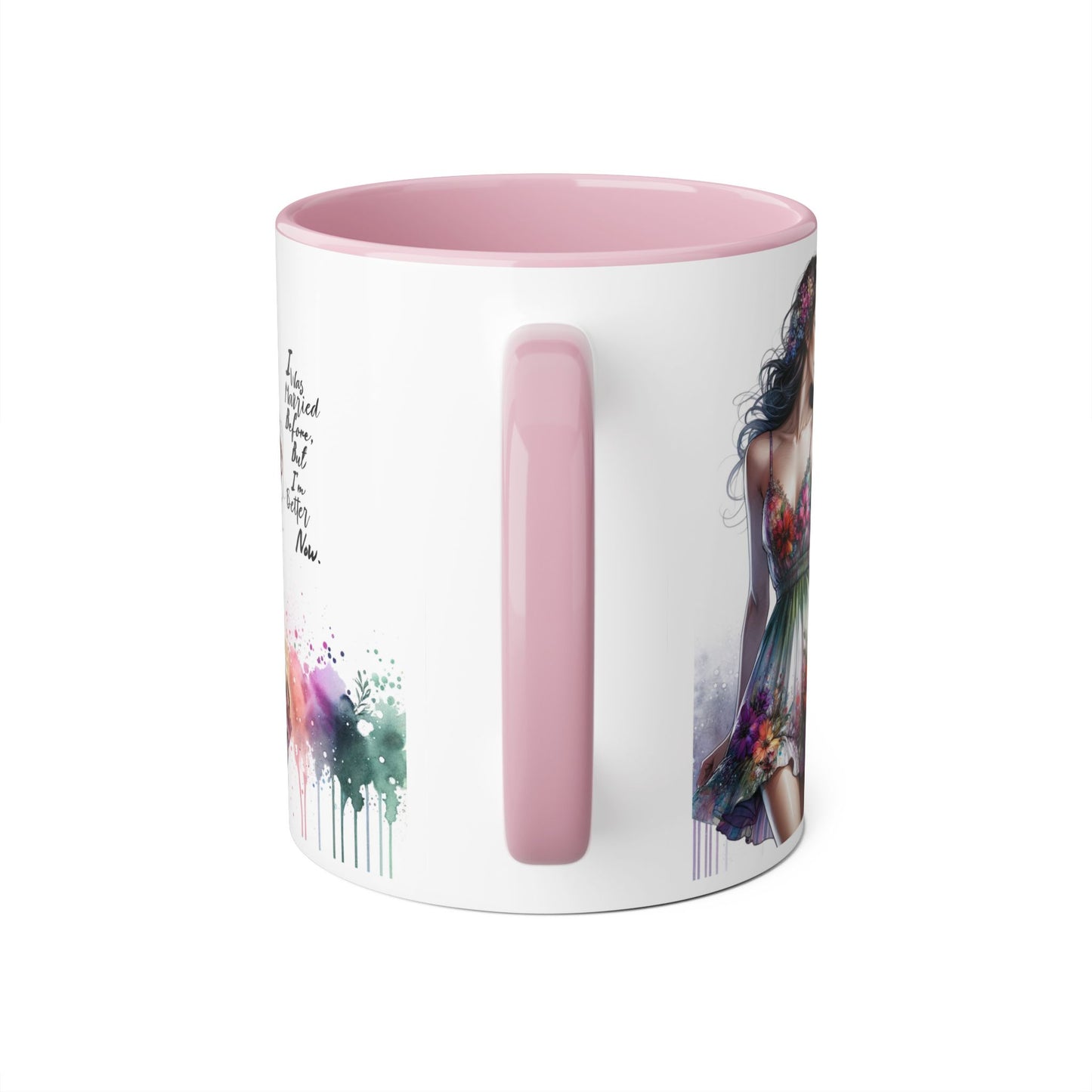 I Was Married Before But I'm Better Now Humoristic Floral Art Accent Mug, Inspirational Coffee Cup, Unique Gift for Her, Spring Decor, Creative Homeware