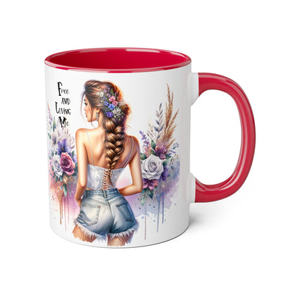 Free and Loving Me Chic Floral Accent Mug - Perfect Gift for Nature Lovers, Coffee Drinkers, Home Decor, Inspirational, Mother’s Day