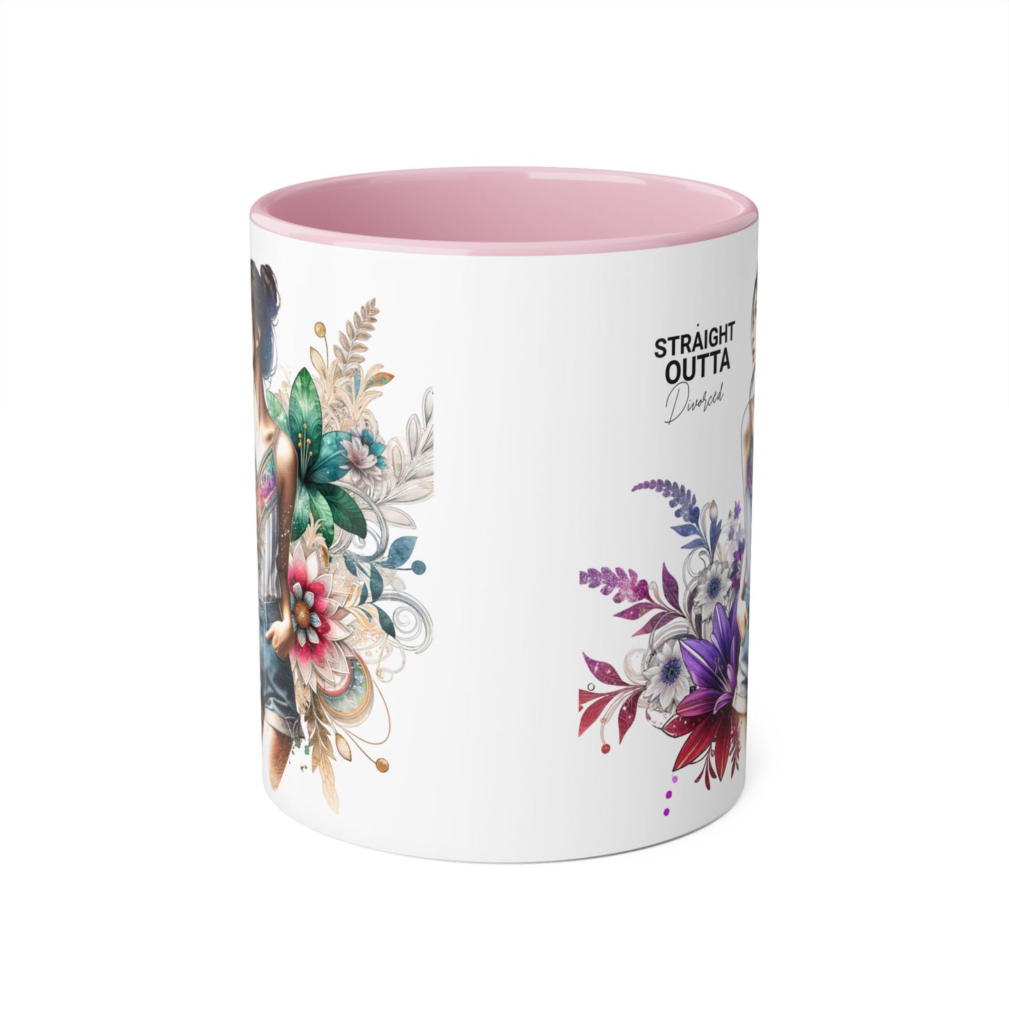 Straight Outta Divorced Humoristic Vibrant Accent Mugs, 11oz - Perfect for Gifts, Home Decor, Coffee Lovers, Birthdays, and Celebrations
