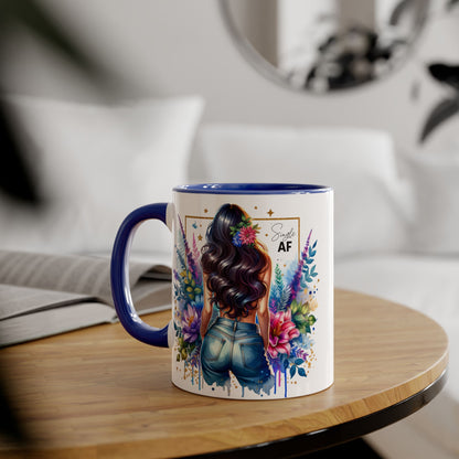 Single AF Vibrant Floral Accent Mug, Coffee Cup for Her, Gift for Friends, Inspirational Kitchen Decor, Unique Art Mug, Stylish Drinkware