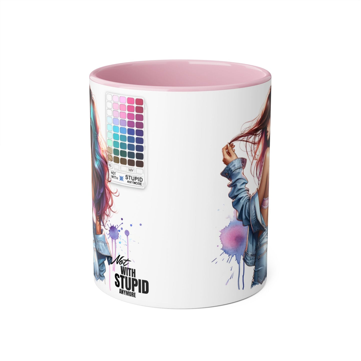 Not With Stupid Anymore Humoristic Vibrant Accent Mug - Perfect Gift for Creative Souls, Quirky Coffee Lover, Art Enthusiast, Birthday, or Just Because