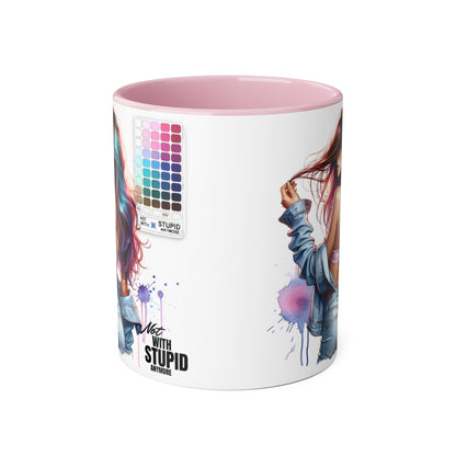 Not With Stupid Anymore Humoristic Vibrant Accent Mug - Perfect Gift for Creative Souls, Quirky Coffee Lover, Art Enthusiast, Birthday, or Just Because