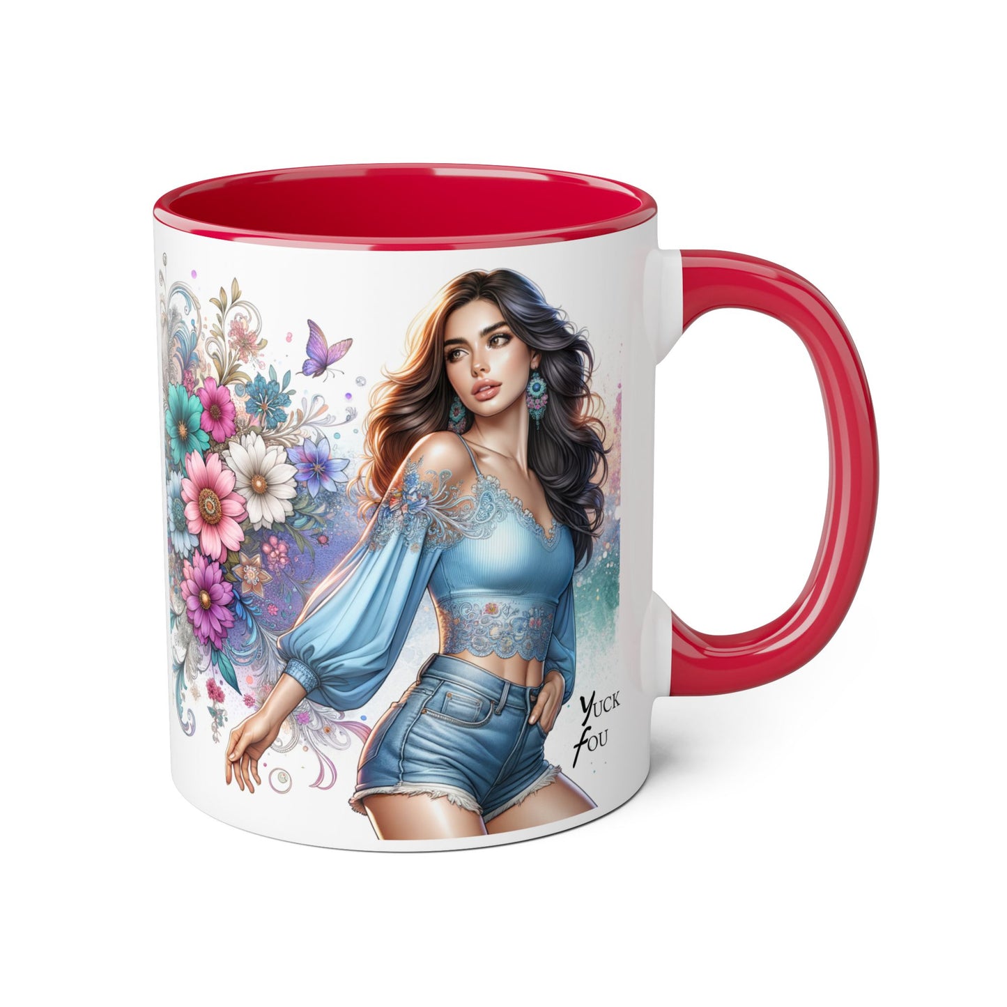 Yuck Fou Artistic Accent Mug, Floral Coffee Cup, Unique Gift for Her, Decorative Drinkware, Birthday Present, Home Décor