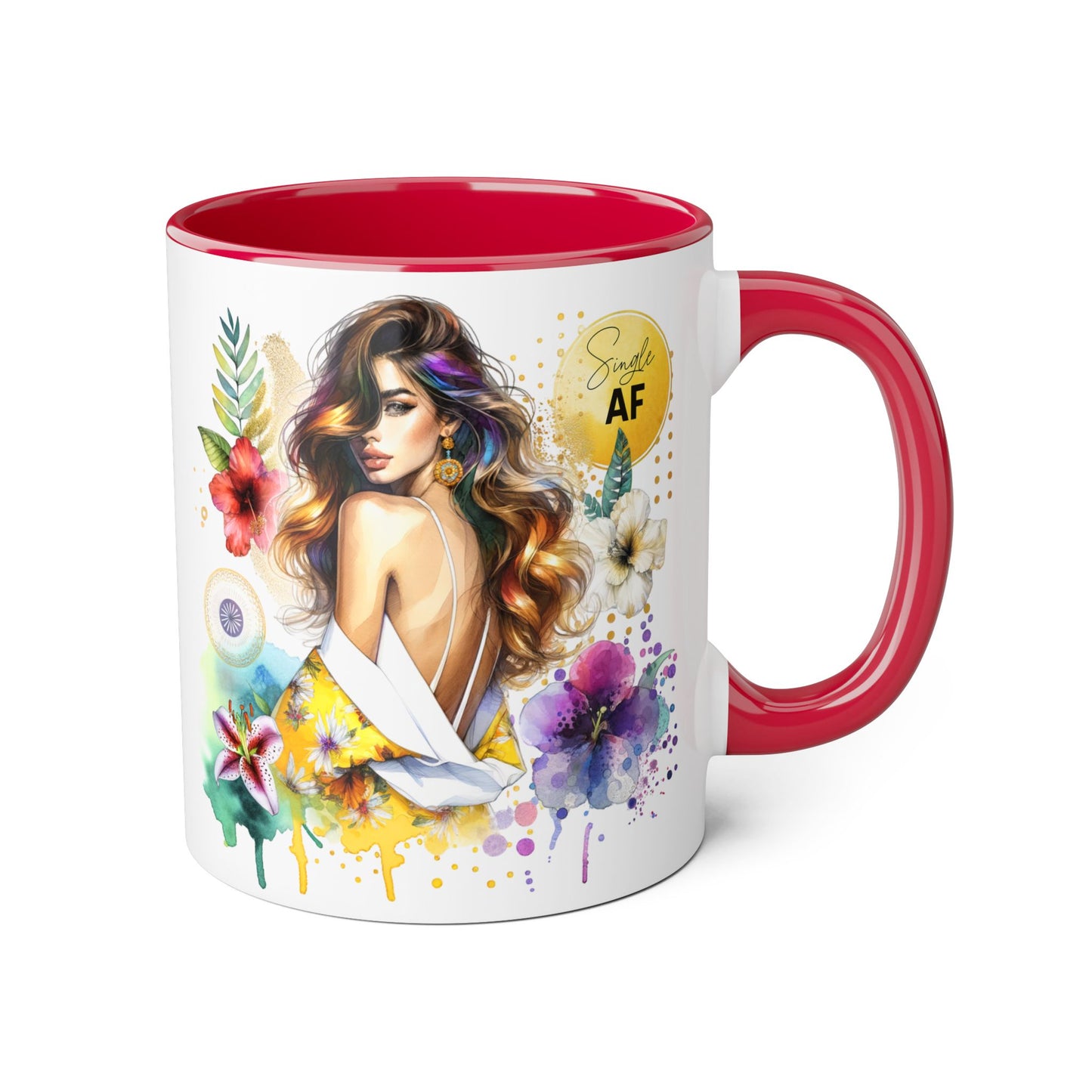 Single AF Colorful Motivational Accent Mug with Floral Design, Perfect for Gifts and Daily Inspiration