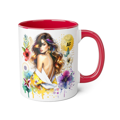 Single AF Colorful Motivational Accent Mug with Floral Design, Perfect for Gifts and Daily Inspiration