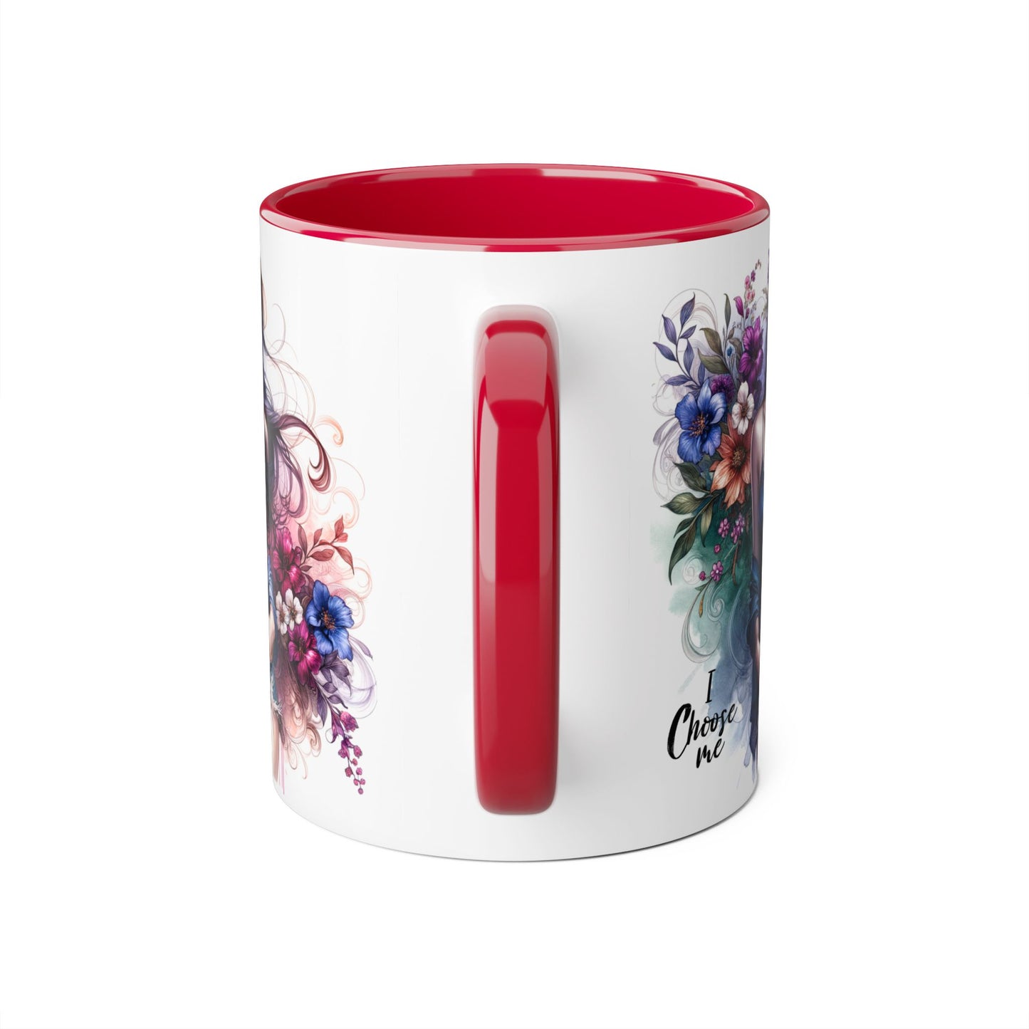 Floral Accent Mug, I Choose Me Design, Artistic Coffee Cup, Gift for Her, Home Décor, Tea Lover’s Essential